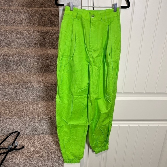 L'Academie Roux linen blend pant green joggers revolve - Picture 8 of 12